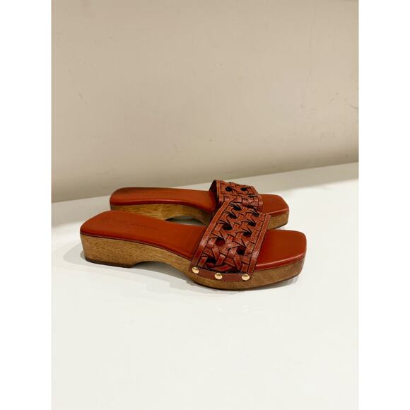 Tory Burch Basketweave Leather Clog Slides Sandals Brick Red Women's Size US 8 - Picture 5 of 9